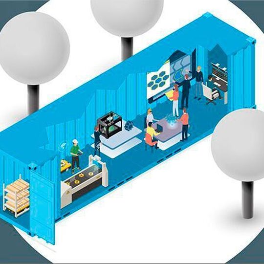 Das Fraunhofer-IAO-Labor im mobilen Container macht die Entwicklung komplexer technischer Systeme erlebbar. Das Fraunhofer-IAO-Labor im mobilen Container macht die Entwicklung komplexer technischer Systeme erlebbar.