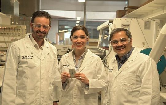 Professor Matthew Hill, Dr. Mahdokht Shaibani und Professor Mainak Majumder haben eine neuartige Lithium-Schwefel-Batterie entwickelt. Professor Matthew Hill, Dr. Mahdokht Shaibani und Professor Mainak Majumder haben eine neuartige Lithium-Schwefel-Batterie entwickelt.