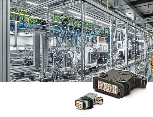 Verkabelung in Fertigungsanlagen: Hier werden leistungsstarke Steckverbinder benötigt – wie die Steckverbinder der Baureihe Heavycon Compact mit Push-in-Anschluss. Verkabelung in Fertigungsanlagen: Hier werden leistungsstarke Steckverbinder benötigt – wie die Steckverbinder der Baureihe Heavycon Compact mit Push-in-Anschluss.