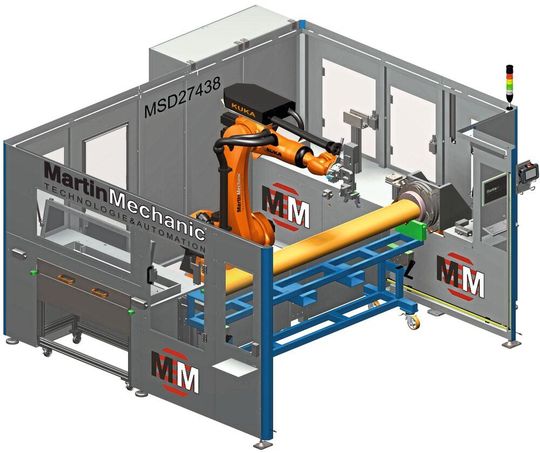 Werker und Roboter arbeiten bei der teilautomatisierten Arbeitszelle MSD27438 von Martin Mechanic Hand in Hand bei der Rohrproduktion für die Luft- und Raumfahrttechnik. Werker und Roboter arbeiten bei der teilautomatisierten Arbeitszelle MSD27438 von Martin Mechanic Hand in Hand bei der Rohrproduktion für die Luft- und Raumfahrttechnik.