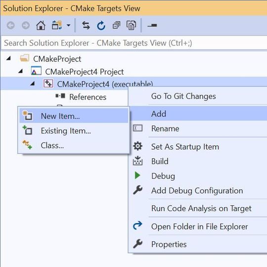 Dateien in CMake-Projekten lassen sich in der zweiten Vorschau-Version von Visual Studio 2019 einfach hinzufügen, entfernen und umbenennen. Dateien in CMake-Projekten lassen sich in der zweiten Vorschau-Version von Visual Studio 2019 einfach hinzufügen, entfernen und umbenennen.