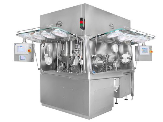 Einsatz von Isolatoren bei der Feuchtgranulation im Mischer, Wirbelschichttrocknung sowie Feucht- und Trockenmahlung für Chargen bis zu 8 kg. Gesamtansicht - gut zu erkennen ist die winkelförmige Anordnung des Isolators. Einsatz von Isolatoren bei der Feuchtgranulation im Mischer, Wirbelschichttrocknung sowie Feucht- und Trockenmahlung für Chargen bis zu 8 kg. Gesamtansicht - gut zu erkennen ist die winkelförmige Anordnung des Isolators.