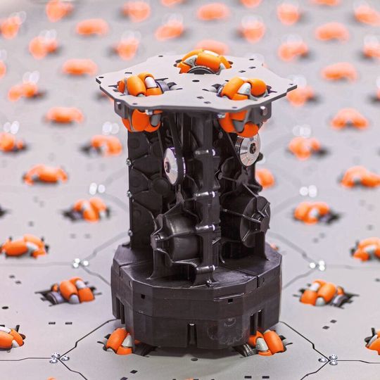 Durch die zellulare Struktur der hexagonalen Module können Waren in alle Richtungen bewegt werden. Durch die zellulare Struktur der hexagonalen Module können Waren in alle Richtungen bewegt werden.