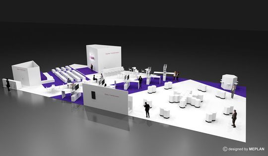Entwurf für die Sonderschau „Digitale Transformation“ auf der Analytica 2020, Halle B2 Entwurf für die Sonderschau „Digitale Transformation“ auf der Analytica 2020, Halle B2
