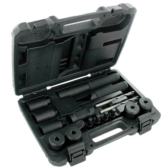 Alle Teile des Radsicherungslöse-Sets finden in einer Hartschalenbox mit haltbaren Scharnieren übersichtlich geordnet ihren Platz. Alle Teile des Radsicherungslöse-Sets finden in einer Hartschalenbox mit haltbaren Scharnieren übersichtlich geordnet ihren Platz.