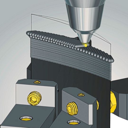 Hybride Bearbeitung mit Hypermill Additive Manufacturing: Reparatur einer Turbinenschaufel. Hybride Bearbeitung mit Hypermill Additive Manufacturing: Reparatur einer Turbinenschaufel.