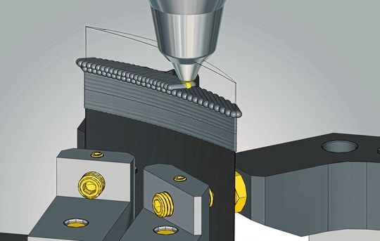Hybride Bearbeitung mit Hypermill Additive Manufacturing: Reparatur einer Turbinenschaufel. Hybride Bearbeitung mit Hypermill Additive Manufacturing: Reparatur einer Turbinenschaufel.