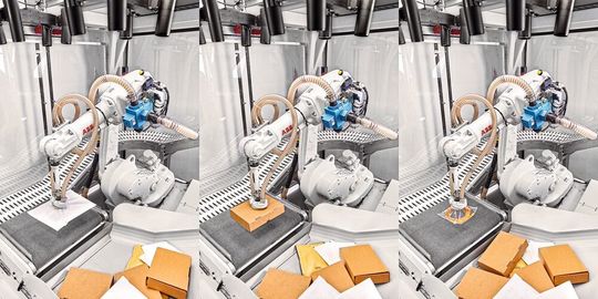 Die KI-basierte Robotiklösung von ABB und Covariant ist in der Lage, individuelle Objekte unterschiedlichster Art eigenständig zu identifizieren und zu greifen. Die KI-basierte Robotiklösung von ABB und Covariant ist in der Lage, individuelle Objekte unterschiedlichster Art eigenständig zu identifizieren und zu greifen.