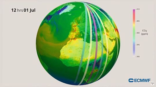 Der Screenshot aus einem Youtubevideo des Empa Channels zeigt eine Simulation der CO2-Messung durch die Copernicus Mission. Der Screenshot aus einem Youtubevideo des Empa Channels zeigt eine Simulation der CO2-Messung durch die Copernicus Mission.