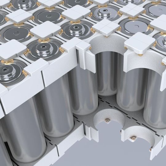 Battery modules with cylindrical cells are constructed with Covestro’s Bayblend material and efficiently assembled with Henkel’s Loctite adhesive. Battery modules with cylindrical cells are constructed with Covestro’s Bayblend material and efficiently assembled with Henkel’s Loctite adhesive.