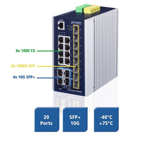 Der administrierbare 20-Port Ethernet-Switch IGS-6325-8T8S4X ist für Netzwerke mit schnellem Datentransfer und großen Datenmengen einsetzbar. Der administrierbare 20-Port Ethernet-Switch IGS-6325-8T8S4X ist für Netzwerke mit schnellem Datentransfer und großen Datenmengen einsetzbar.