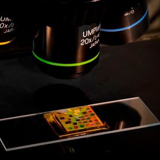 Simple chip powered by quantum dots allows standard microscopes to visualize difficult-to-image biological organisms. Simple chip powered by quantum dots allows standard microscopes to visualize difficult-to-image biological organisms.