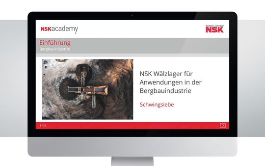 Neu im Lernprogramm der NSK Academy ist ein Online-Training über Wälzlager für Schwingsiebe und andere anspruchsvolle Anwendungen im Bergbau und in der Gewinnungsindustrie. Neu im Lernprogramm der NSK Academy ist ein Online-Training über Wälzlager für Schwingsiebe und andere anspruchsvolle Anwendungen im Bergbau und in der Gewinnungsindustrie.