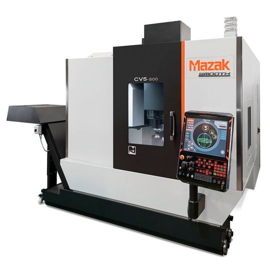 Mazak`s CV-500 is a 5-axis machine with a high-rigidity bridge construction and a fully supported trunnion tabel. Mazak`s CV-500 is a 5-axis machine with a high-rigidity bridge construction and a fully supported trunnion tabel.
