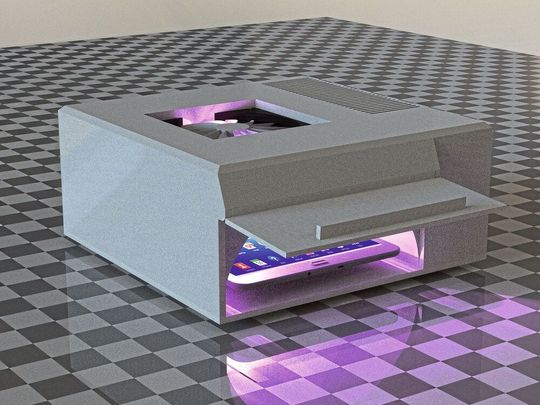 Hier ist noch ein Prototyp des Handydesinfektionssystems zu sehen. Hier ist noch ein Prototyp des Handydesinfektionssystems zu sehen.