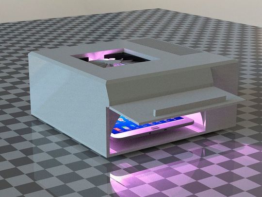 Hier ist noch ein Prototyp des Handydesinfektionssystems zu sehen. Hier ist noch ein Prototyp des Handydesinfektionssystems zu sehen.