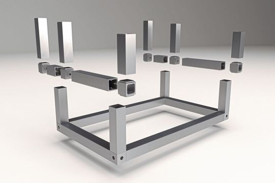 Im Zentrum der Systemneuheit „Alufix System 47“ steht die Verbindungstechnik aus form- und kraftschlüssigen Eckverbindern, die die sonst üblichen Verbindungen aus Buchsen, Schrauben, Druckstücken, Muttern und Kupplungen ersetzt. Im Zentrum der Systemneuheit „Alufix System 47“ steht die Verbindungstechnik aus form- und kraftschlüssigen Eckverbindern, die die sonst üblichen Verbindungen aus Buchsen, Schrauben, Druckstücken, Muttern und Kupplungen ersetzt.