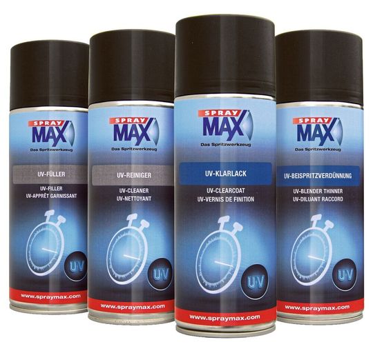 Neu sind UV-Lacke nicht – auch nicht in der Dose. Neu aber ist, dass es mit Spray-Max von Kwasny erstmals solche als vollständig aufeinander abgestimmte Serie gibt. Mit ihrer Hilfe können Werkstätten bei der Kleinschadenlackierung bis zu 75 Prozent Zeit einsparen. Neu sind UV-Lacke nicht – auch nicht in der Dose. Neu aber ist, dass es mit Spray-Max von Kwasny erstmals solche als vollständig aufeinander abgestimmte Serie gibt. Mit ihrer Hilfe können Werkstätten bei der Kleinschadenlackierung bis zu 75 Prozent Zeit einsparen.