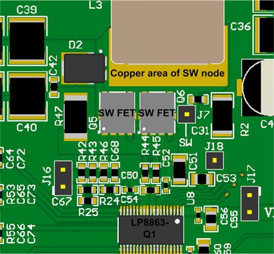 Bild 6: Kupferfläche des Schaltknotens zur Ableitung der Verlustwärme.