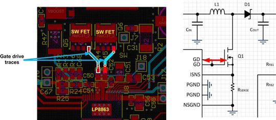 Bild 8: Führung des Gatetreibersignals zum Schalt-FET.
