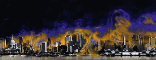 Visualisierung von Luft-Austauschprozessen in einer Megacity: Saubere Luft (blau) vermischt sich mit der mit Schadstoffen angereicherten Luft (gelb), die vor allem durch verkehrsbedingte Emissionen auf Straßenniveau ensteht.