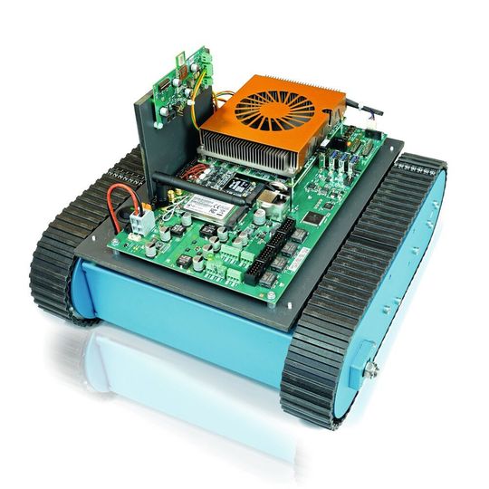 Autonomes Demo-Fahrzeug 30 x 40 cm von SSP mit Controller, GPS/RTK, UWB, Gyro, Kompass, Odometrie, Map Handling, Path Planning und Motion Control. Autonomes Demo-Fahrzeug 30 x 40 cm von SSP mit Controller, GPS/RTK, UWB, Gyro, Kompass, Odometrie, Map Handling, Path Planning und Motion Control.