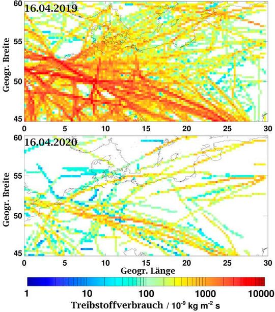 90 Prozent weniger Luftverkehr über Europa.