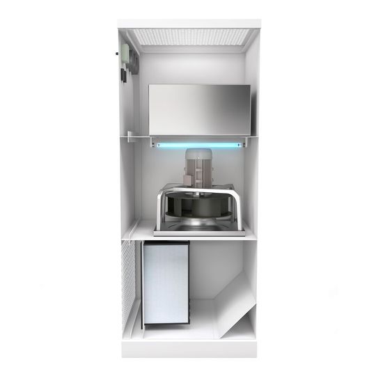 Der AVR 3.6 von innen: Die UV-Röhre (quer) sorgt für keimfreie Raumluft.