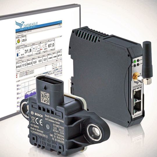 Conditiion Monitoring: Vom Sensor für acht Messgrößen werden die Messdaten per Bluetooth an das Edge-Gateway von Schildknecht übertragen. Conditiion Monitoring: Vom Sensor für acht Messgrößen werden die Messdaten per Bluetooth an das Edge-Gateway von Schildknecht übertragen.