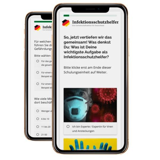 Die Online-Schulung vermittelt die wichtigsten Grundsätze des Infektionsschutzes am Arbeitsplatz. Die Online-Schulung vermittelt die wichtigsten Grundsätze des Infektionsschutzes am Arbeitsplatz.