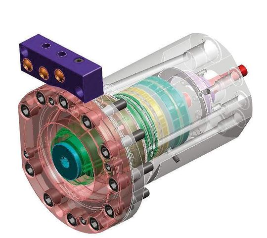 3D-Modell der Hydraulikspanneinheit KM100. 3D-Modell der Hydraulikspanneinheit KM100.