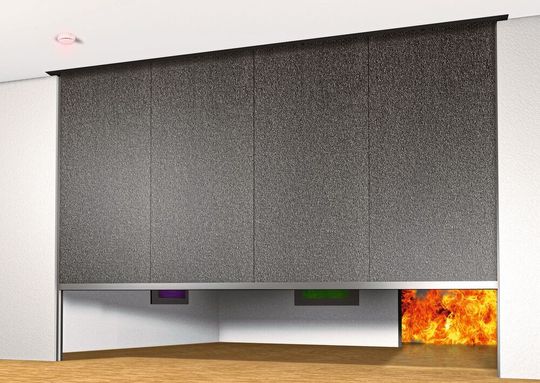 Textile Brandschutzvorhänge sind platzsparend und flexibel und können bei geeignetem Aufbau eine hohe isolierende Brandschutzwirkung erzielen. Textile Brandschutzvorhänge sind platzsparend und flexibel und können bei geeignetem Aufbau eine hohe isolierende Brandschutzwirkung erzielen.