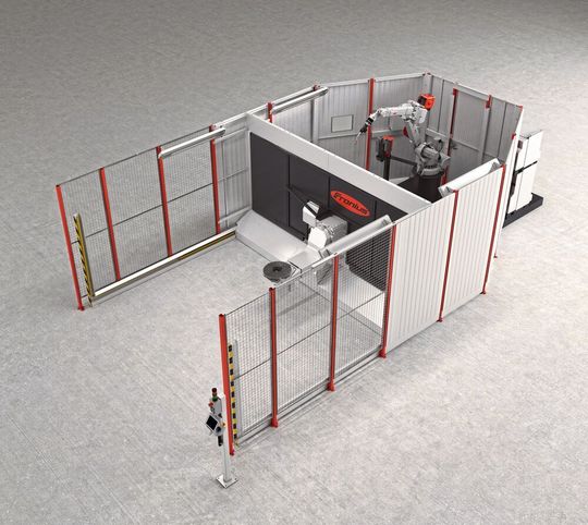 So sieht eine der neuen FRW Robotic Welding Cells von Fronius aus – die Version FRW-B. Mit diesen Neulingen sind beim Schweißen besonders kurze Zyklen machbar, heißt es. Denn im 2-Stationen-Betrieb kann der Positionierer bereits während des Schweißens bestückt werden. So sieht eine der neuen FRW Robotic Welding Cells von Fronius aus – die Version FRW-B. Mit diesen Neulingen sind beim Schweißen besonders kurze Zyklen machbar, heißt es. Denn im 2-Stationen-Betrieb kann der Positionierer bereits während des Schweißens bestückt werden.