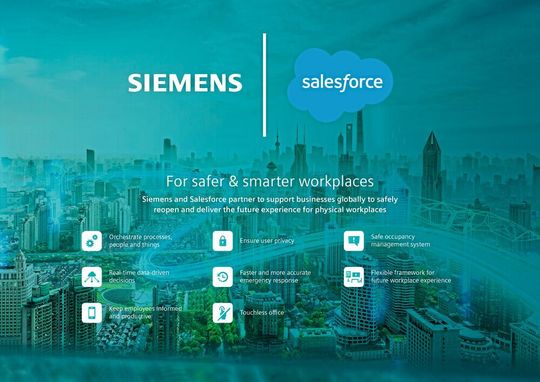 Die Zusammenarbeit von Siemens und Salesforce unterstützt eine sichere Rückkehr an die Arbeitsplätze. Die Zusammenarbeit von Siemens und Salesforce unterstützt eine sichere Rückkehr an die Arbeitsplätze.