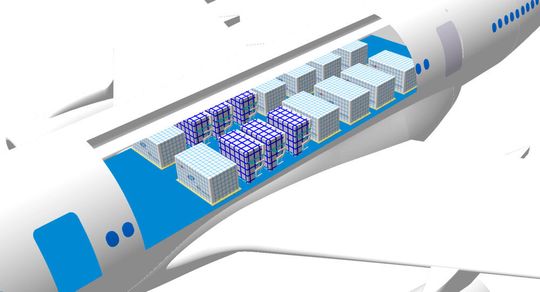 Mit speziellen Netzen für die Sitze und maßgeschneiderten Containern kann auch ein Passagierflugzeug zur Frachtmaschine werden. Mit speziellen Netzen für die Sitze und maßgeschneiderten Containern kann auch ein Passagierflugzeug zur Frachtmaschine werden.