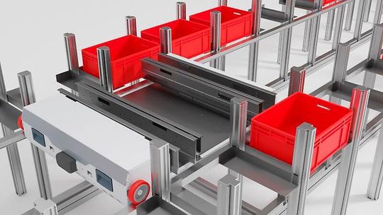 Eine typiische Applikation in der sich die neuen Kompakt-Kleinspannungsantriebe optimal einfügen, ist die mobile Fördertechnik. Eine typiische Applikation in der sich die neuen Kompakt-Kleinspannungsantriebe optimal einfügen, ist die mobile Fördertechnik.