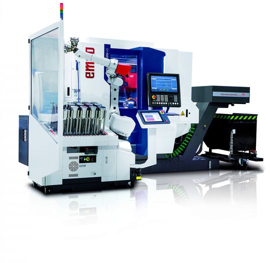 Emco hat das Maschinenbett und den Schlittenaufbau der Dreh-Fräs-Maschine Hyperturn 45 G3 neu aufgesetzt. Jetzt hat sie nicht nur einen größeren Arbeitsraum... Emco hat das Maschinenbett und den Schlittenaufbau der Dreh-Fräs-Maschine Hyperturn 45 G3 neu aufgesetzt. Jetzt hat sie nicht nur einen größeren Arbeitsraum...