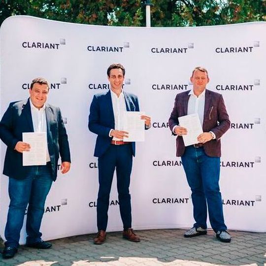 (From left to right): Hristo Pavlov, Managing Director, Eta Bio; Christian Librera, Head of Business Line Biofuels and Derivatives, Clariant; and Kiril Pavlov, Managing Director, Eta Bio. (From left to right): Hristo Pavlov, Managing Director, Eta Bio; Christian Librera, Head of Business Line Biofuels and Derivatives, Clariant; and Kiril Pavlov, Managing Director, Eta Bio.