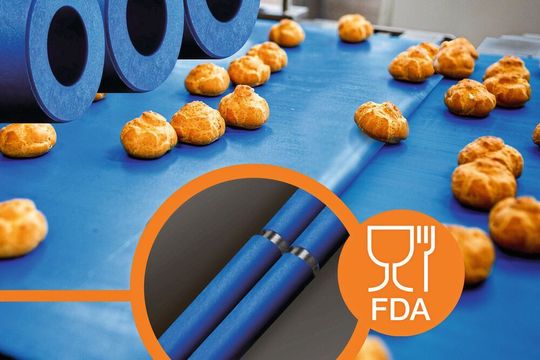 Das FDA-konforme Tribopolymer Iglidur A250 ist für den Einsatz als Messerkantenrolle entwickelt und hält hohen Bandgeschwindigkeiten verschleißfest stand. Das FDA-konforme Tribopolymer Iglidur A250 ist für den Einsatz als Messerkantenrolle entwickelt und hält hohen Bandgeschwindigkeiten verschleißfest stand.