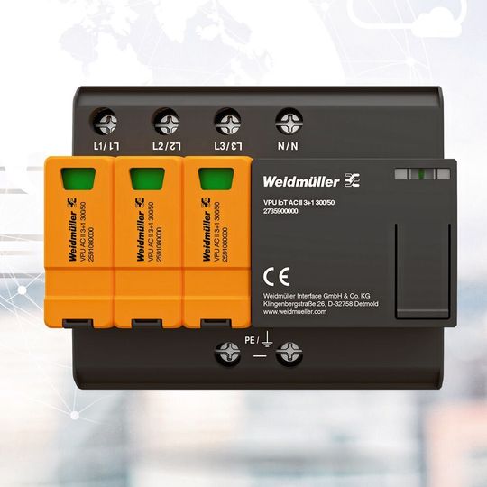 Der neue Überspannungsschutzableiter vom Typ VPU AC IoT vereint die Funktionen eines leistungsstarken Überspannungsschutzes mit denen eines intelligenten IoT-Geräts. Der neue Überspannungsschutzableiter vom Typ VPU AC IoT vereint die Funktionen eines leistungsstarken Überspannungsschutzes mit denen eines intelligenten IoT-Geräts.