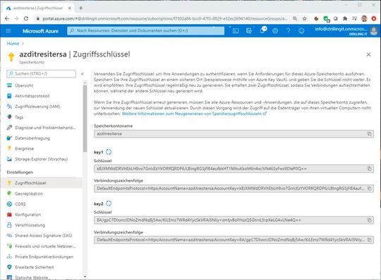 Der Zugriffsschlüssel für das Blob-Speicherkonto lässt sich recht einfach auslesen.