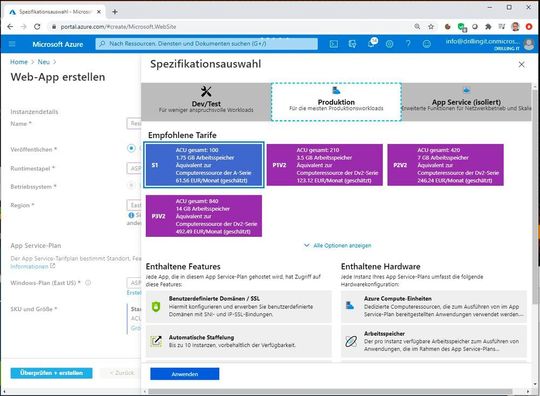 Die auf größere Workloads ausgelegten Produktions-Servicepläne im Überblick.