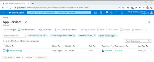 Die Resizer-Webapplikation im Azure-Portal.