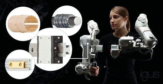 Das robotische System Harmony von Harmonic Bionics hilft individuell beim Muskel- und Nervenbahnaufbau halbseitig gelähmter Schlaganfall-Patienten. Drylin- und Iglidur-Produkte (links im Bild) von Igus sind ideale Helfer in Sachen Dynamik und Reaktionsfähigkeit des Systems.