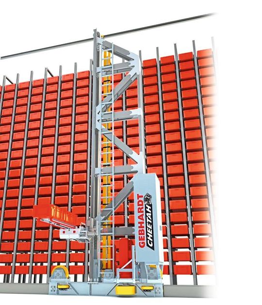 Beim Mast des Regalbediengerätes Cheetah wurden CFK-Standardprofile mit Aluminiumblechen verklebt.