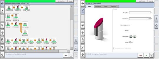 Bedienkomfort und Funktionalität kennzeichnen die neue M8-Netzwerksteuerung für Analgen zur effizienten, zentralen Materialvesorgung. Hier zwei Screenshots zur Verdeutlichung.