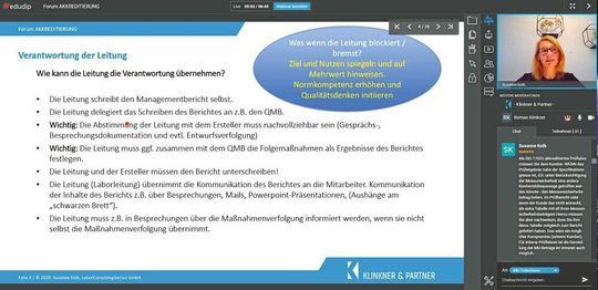 Abb. 2: So erlebten es die Teilnehmenden: Präsentation, Referent/in und Chat waren immer sichtbar