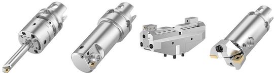 E-Bore Tool types from left to right: E-Bore Universal, E-Bore Fine Boring, E-Bore Bridge Tool. E-Bore Twin Cutter. E-Bore Tool types from left to right: E-Bore Universal, E-Bore Fine Boring, E-Bore Bridge Tool. E-Bore Twin Cutter.