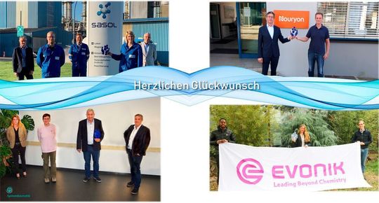 Die Preisträger des VCI-Responsible-Care-Wettbewerbs 2020: Die ersten beiden Preise gingen an Evonik Operations, Hanau, Sasol Germany, Werk Brunsbüttel. Nouryon Industrial Chemicals in Ibbenbüren, erhielt den dritten Preis. Und System Kosmetik; Münster am Lech, bekam den Mittelstandspreis.