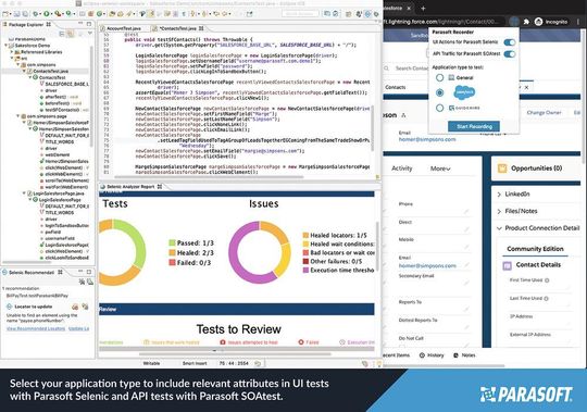 Screenshot der neuen Funktionen der Version 2020.2 von Parasofts Selenic & SOAtest sowie Rekorderoptionen für die Unternehmensanwendungen SalesForce und Guidewire. Screenshot der neuen Funktionen der Version 2020.2 von Parasofts Selenic & SOAtest sowie Rekorderoptionen für die Unternehmensanwendungen SalesForce und Guidewire.